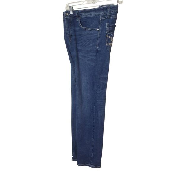 TK Axel Mens Slim Boot Jeans 36x32 Blue Denim Embroidered Pockets Preppy Clean - Picture 3 of 8